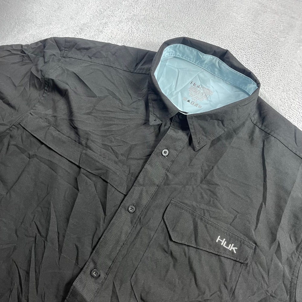 Huk Fishing Shirt Mens XXL Black Short Sleeve Button Down Performance RN144273